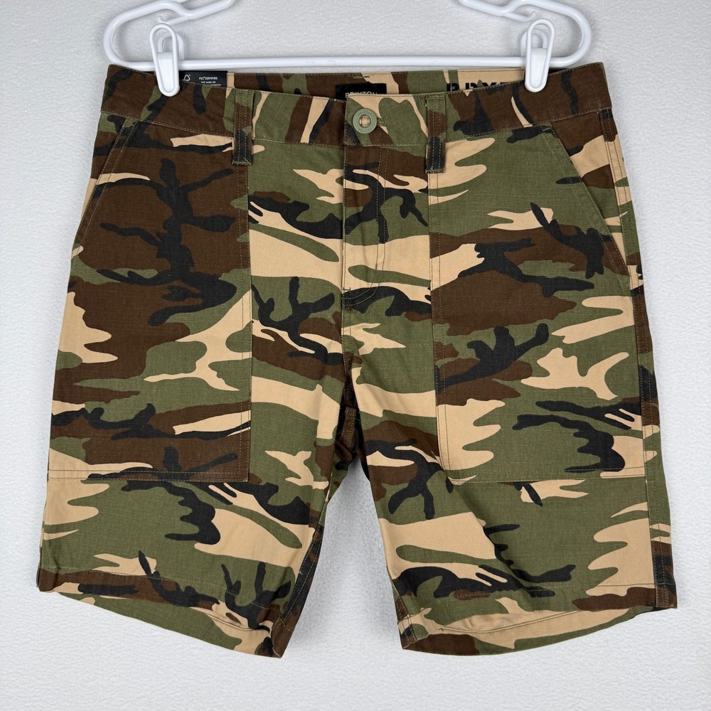 NEW Brixton Surplus Relaxed Fit Camo Shorts Mens 31 Woodland Camouflage